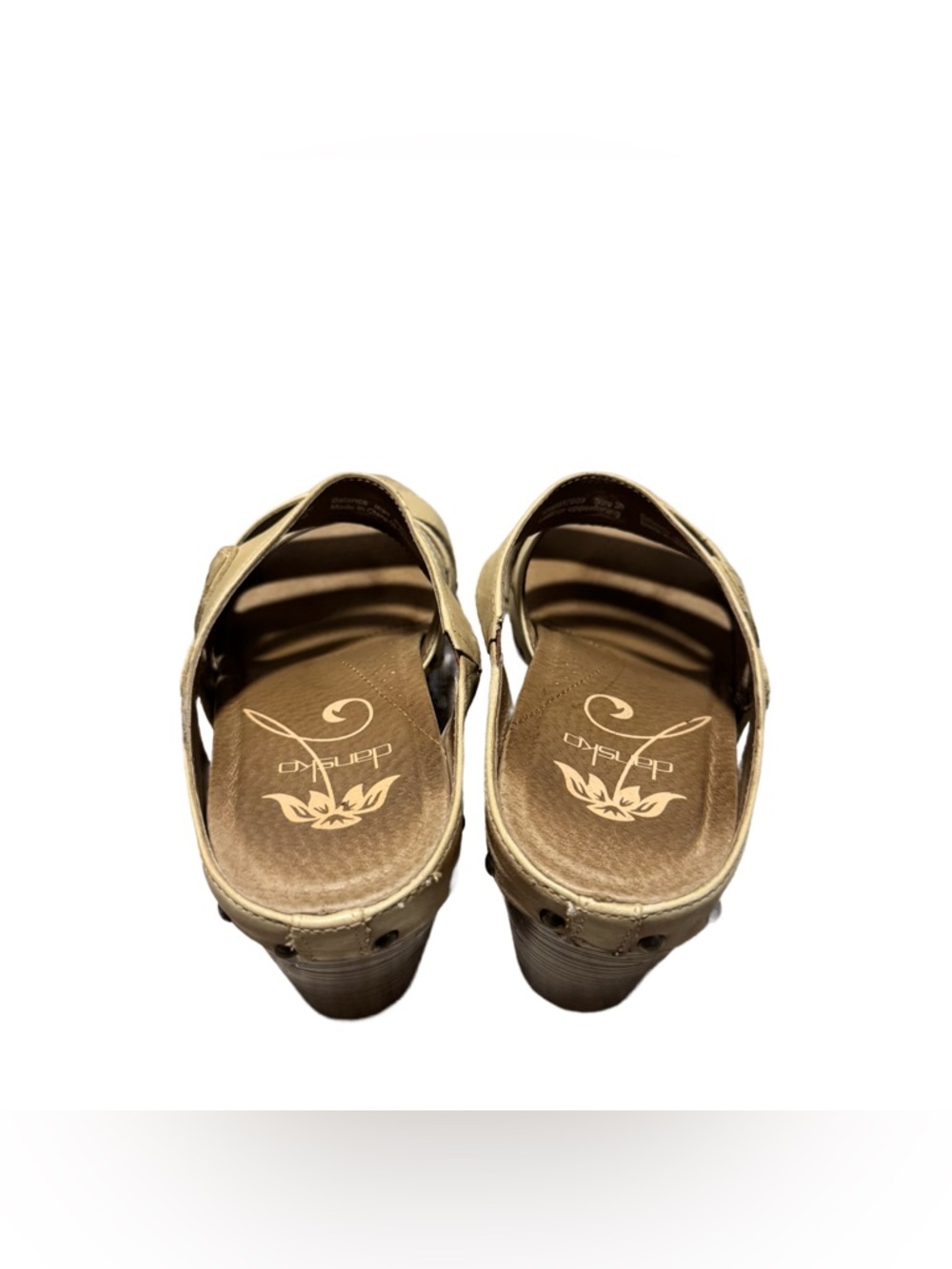 Dansko Nigella Leather Mule Strappy Sandal Women's 38 Tan Floral Block Heel Cute - Picture 3 of 7